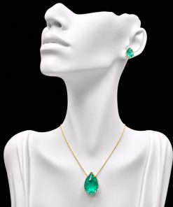 Conjunto Colar e Brinco Dourado Pedra Fusion Gota Blue Zircon