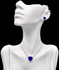 Conjunto Colar e Brinco Níquel Pedra Fusion Coração Azul BIC