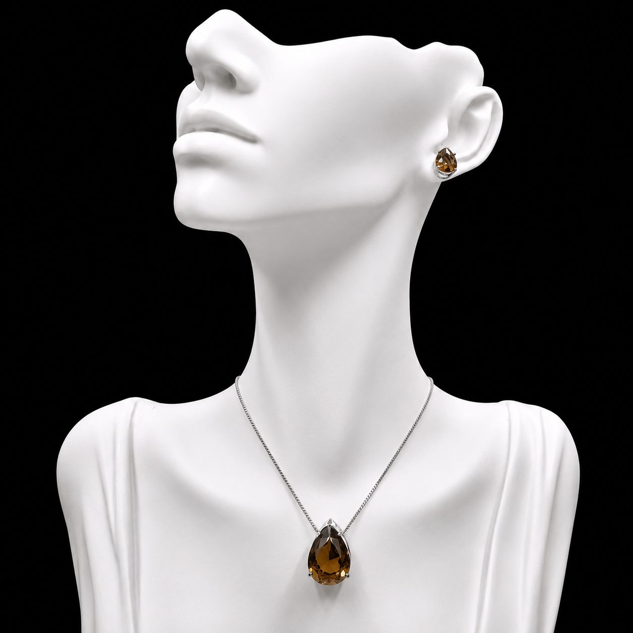Conjunto Colar e Brinco Níquel Pedra Fusion Gota Marrom
