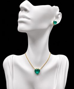 Conjunto Colar e Brinco Dourado Pedra Fusion Coração Turmalina