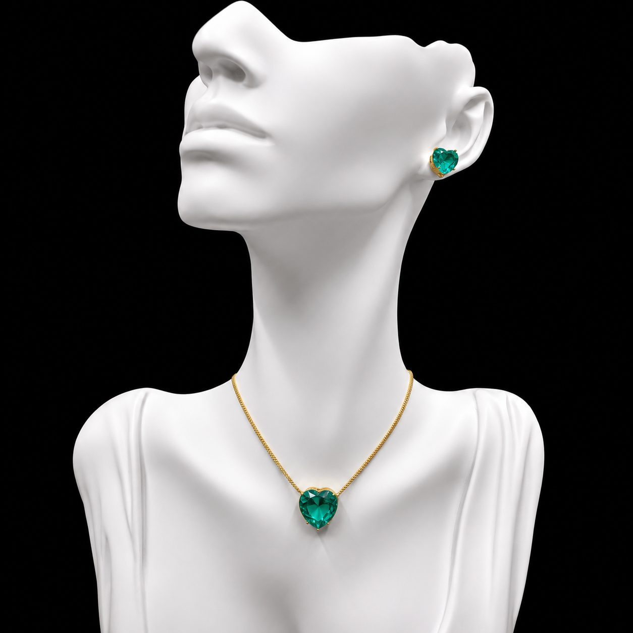 Conjunto Colar e Brinco Dourado Pedra Fusion Coração Turmalina