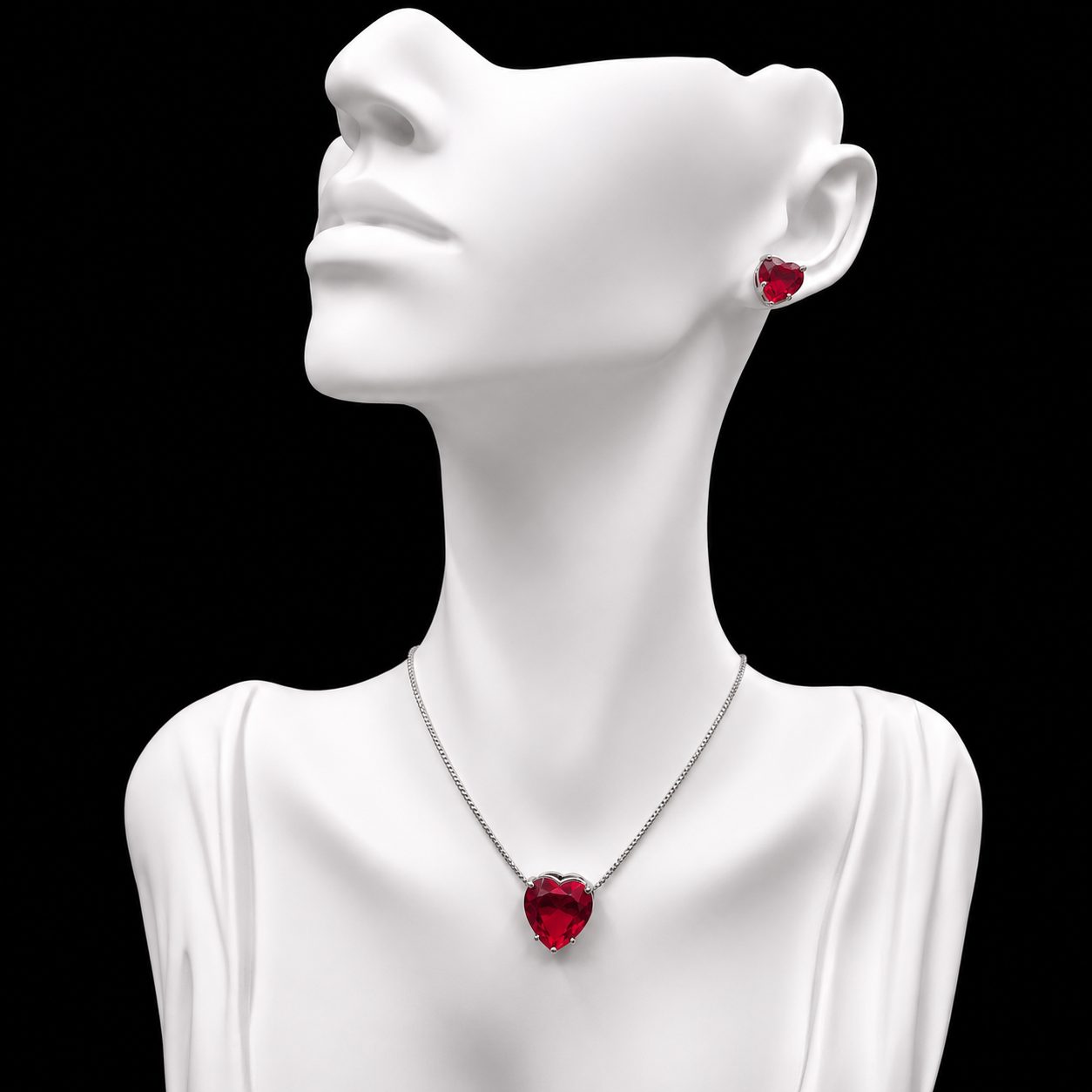 Conjunto Colar e Brinco Níquel Pedra Fusion Coração Vermelho