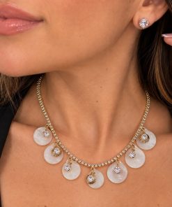 Conjunto Rivieira Brinco + Colar Semijoia dourado 017