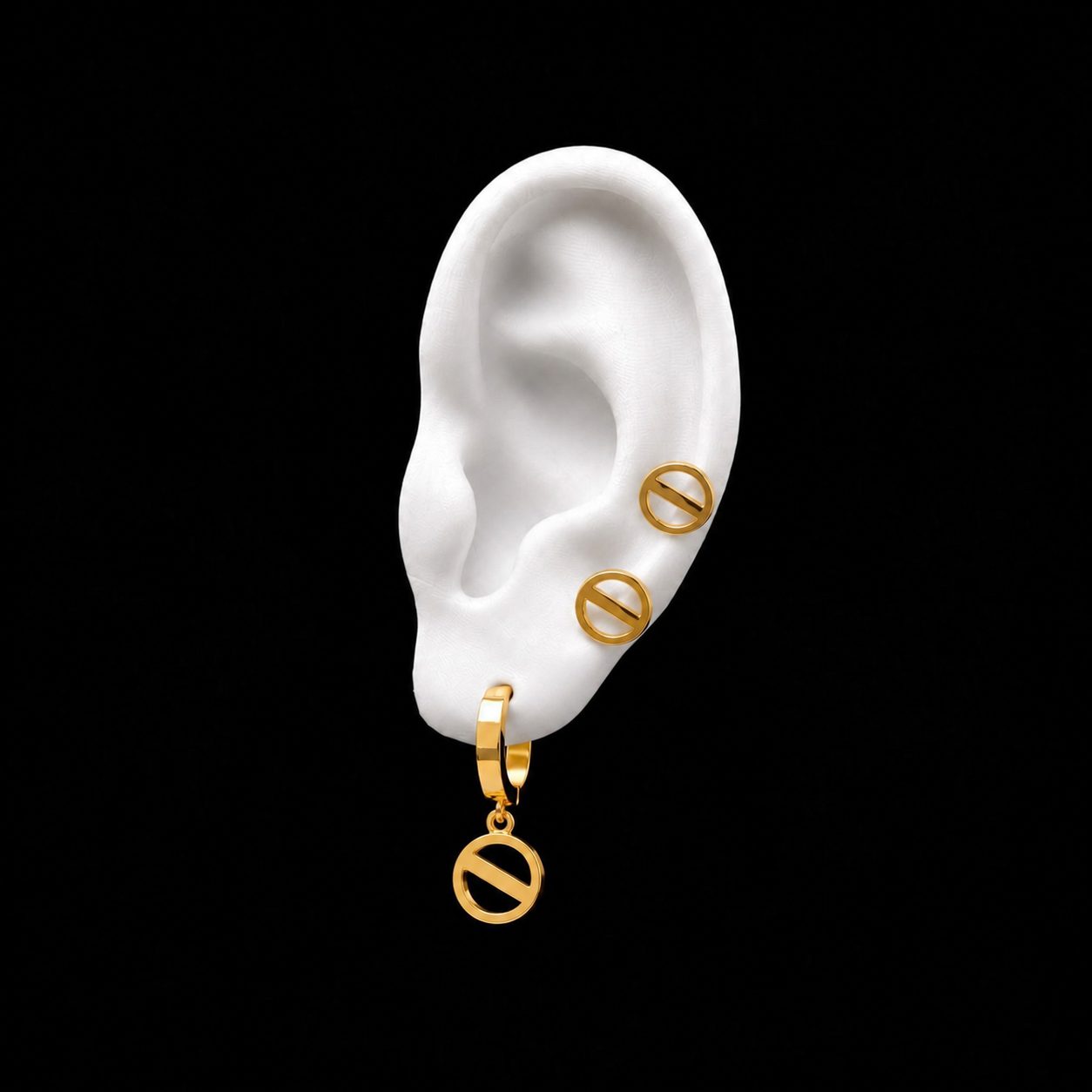 Trio Brinco Aço Inox Branco Dourado 002