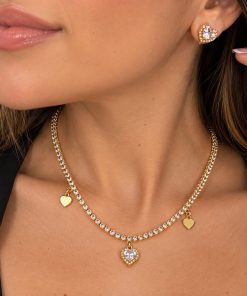 Conjunto Rivieira Brinco + Colar Semijoia dourado 015