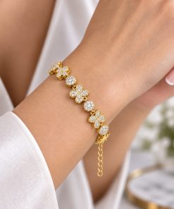 Pulseira Semijoia Cravejada Dourado 01