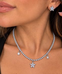 Conjunto Rivieira Brinco + Colar Semijoia níquel 030