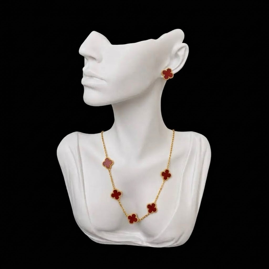 Conjunto Colar + Brinco Aço Inox Van Cleef 002