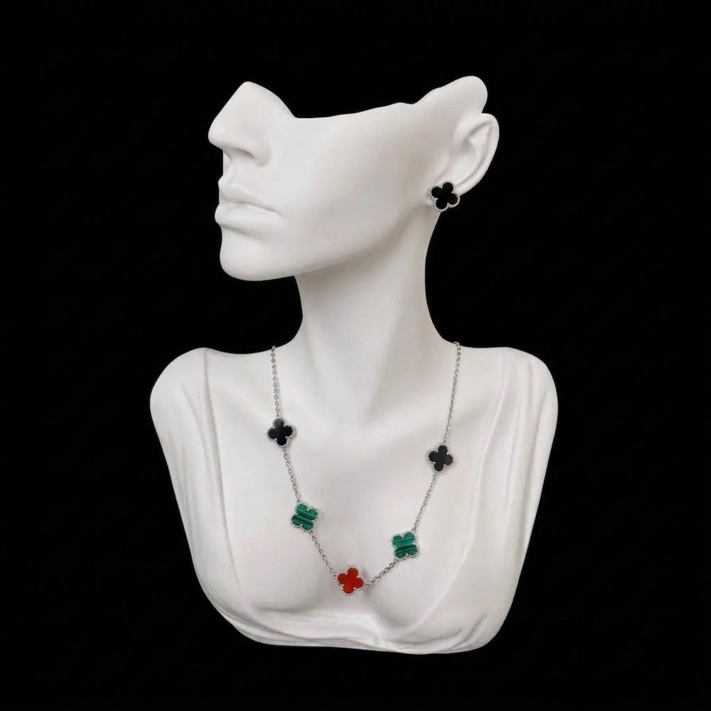 Conjunto Colar + Brinco Aço Inox Van Cleef 007