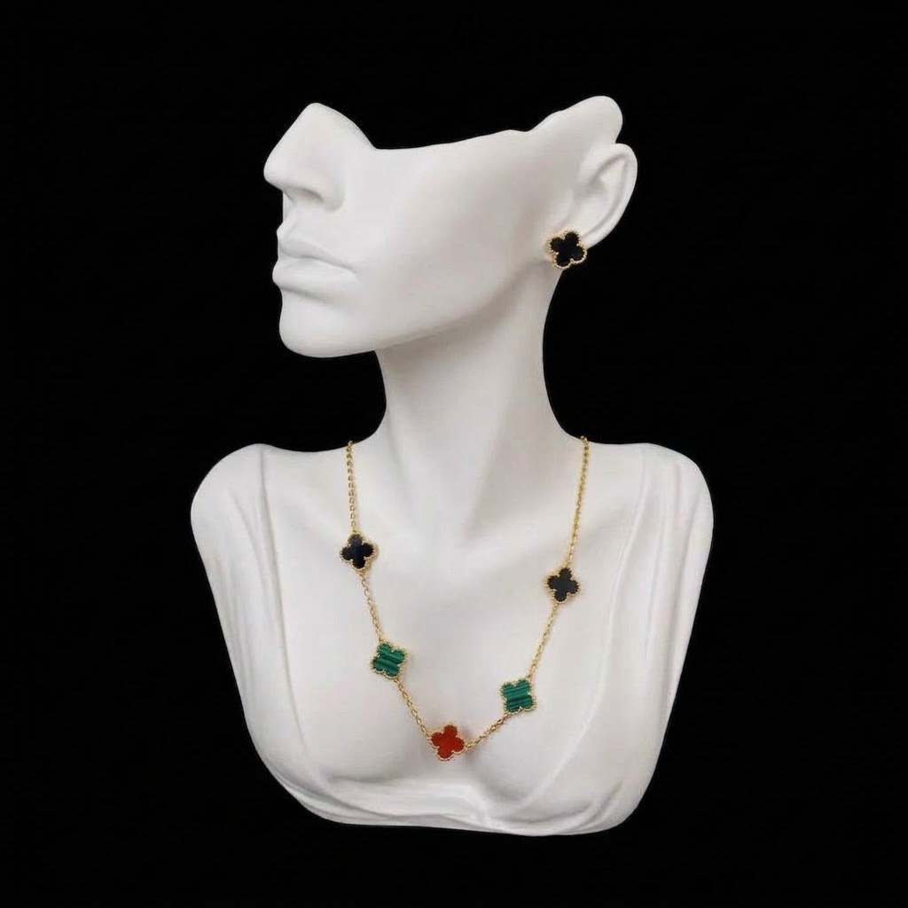 Conjunto Colar + Brinco Aço Inox Van Cleef 006