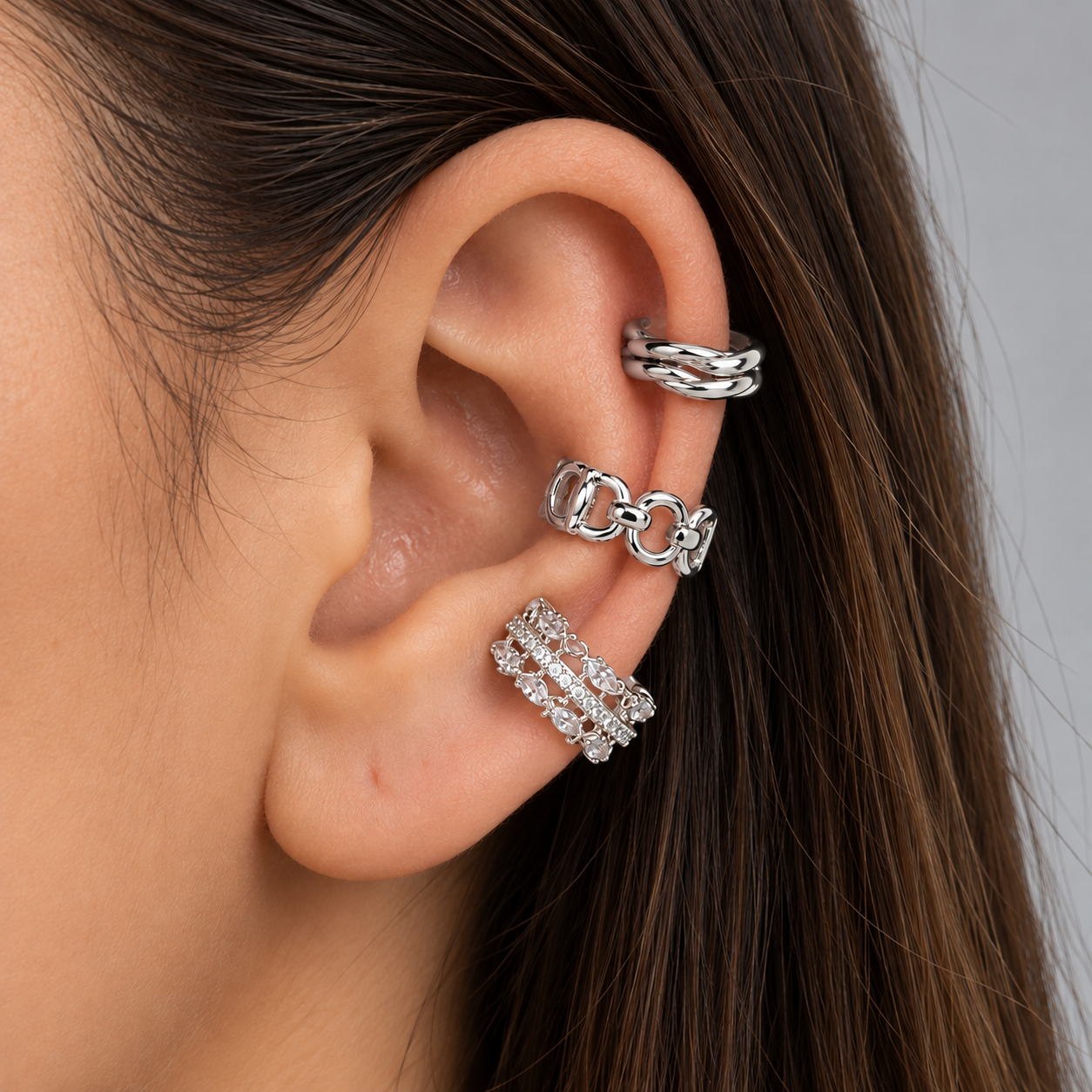 Trio Fake Piercing Bijoux Premium Prata 024