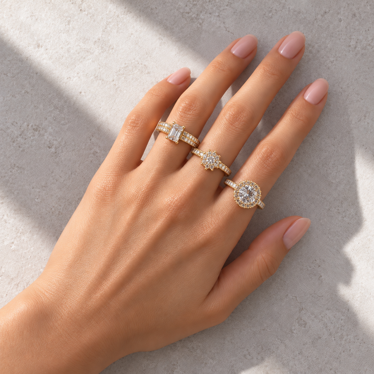 3 Anéis Regulável Bijoux Premium Dourado Coleção 8