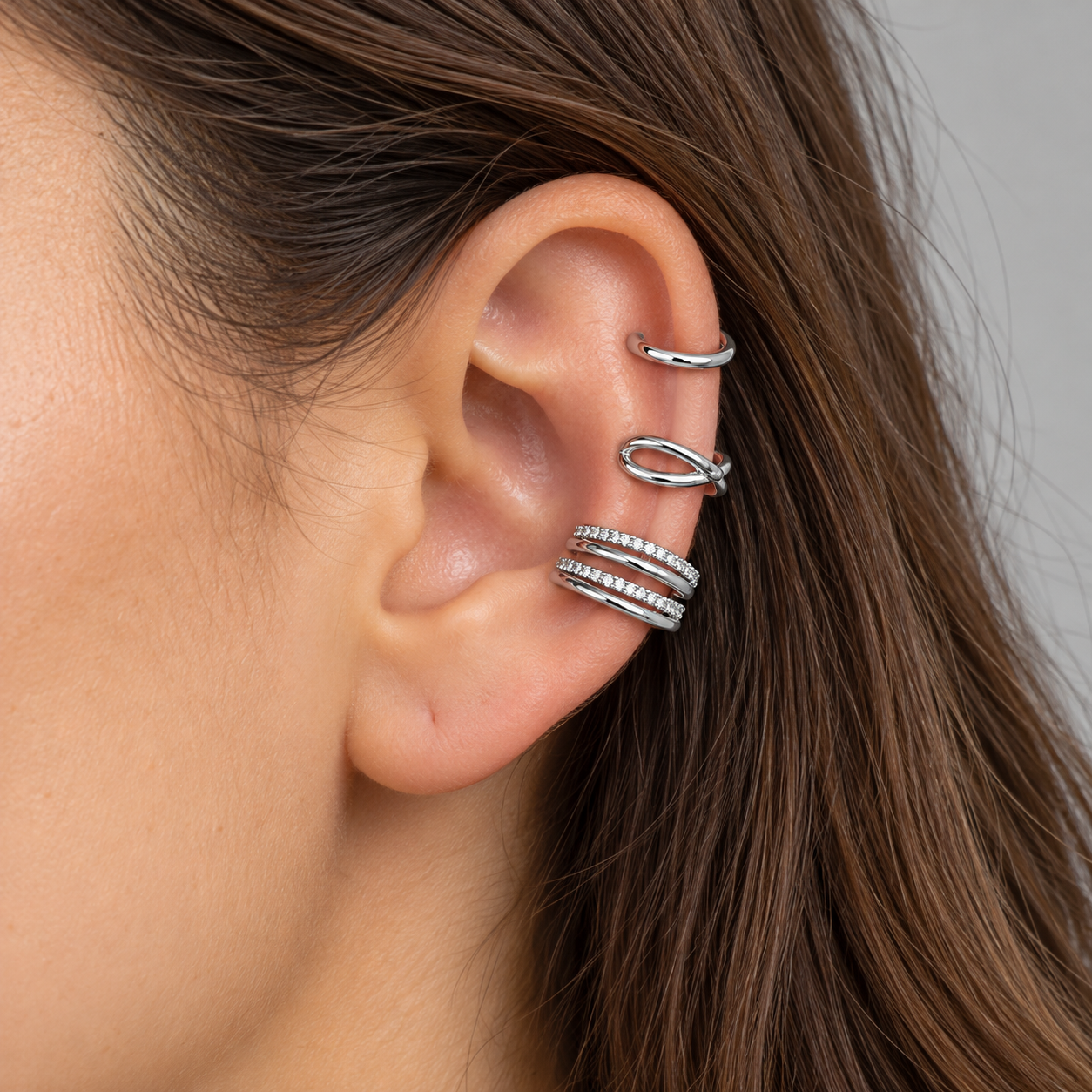 Trio Fake Piercing Bijoux Premium Prata 002