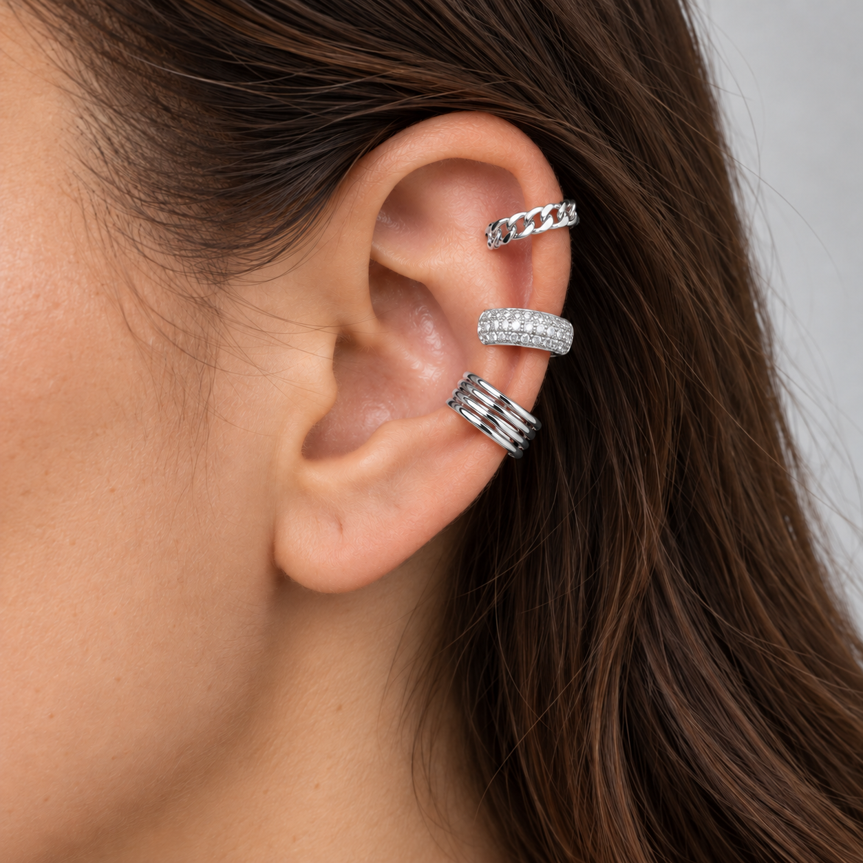 Trio Fake Piercing Bijoux Premium Prata 016
