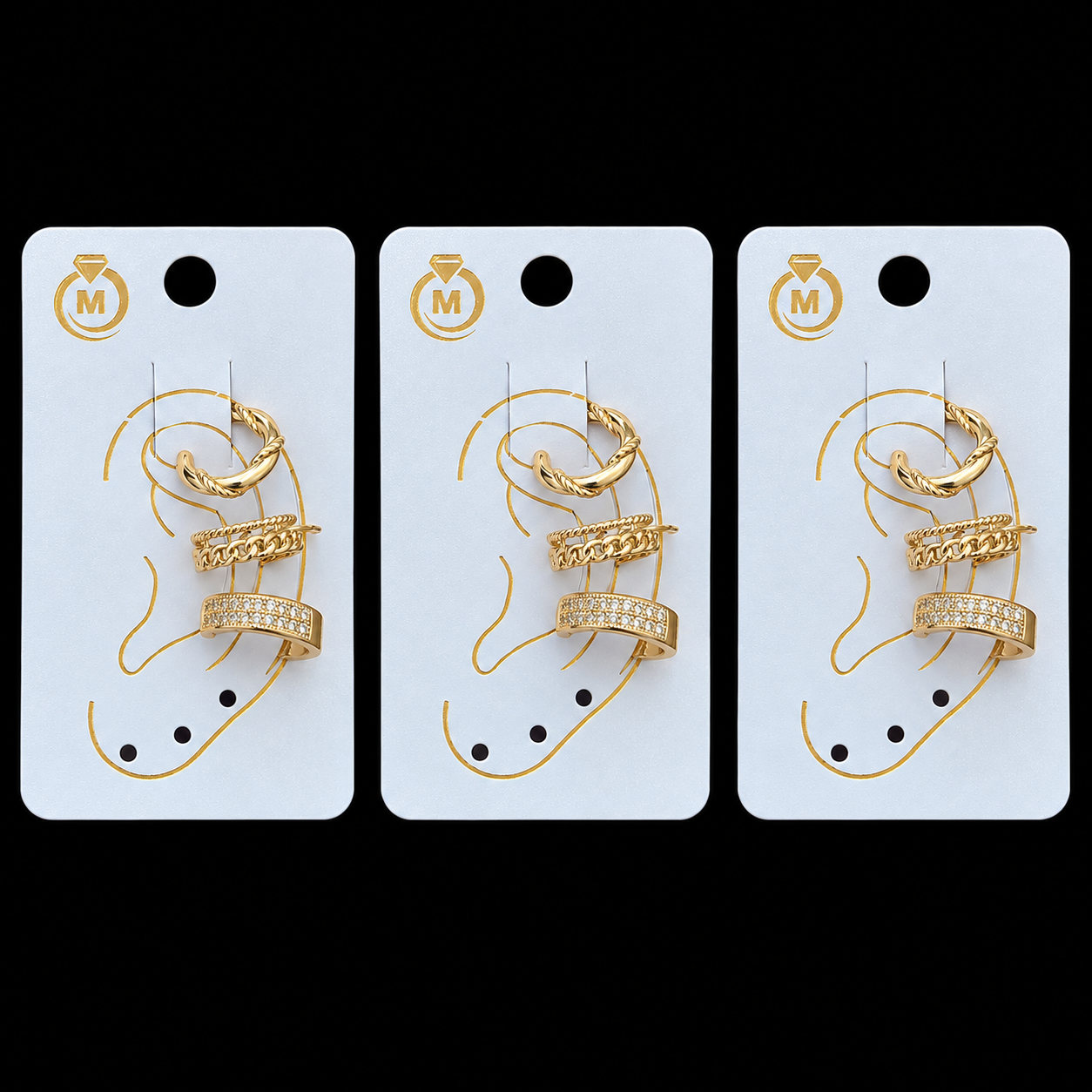Kit 3 Trios Fake Piercing Bijoux Premium Dourado 005