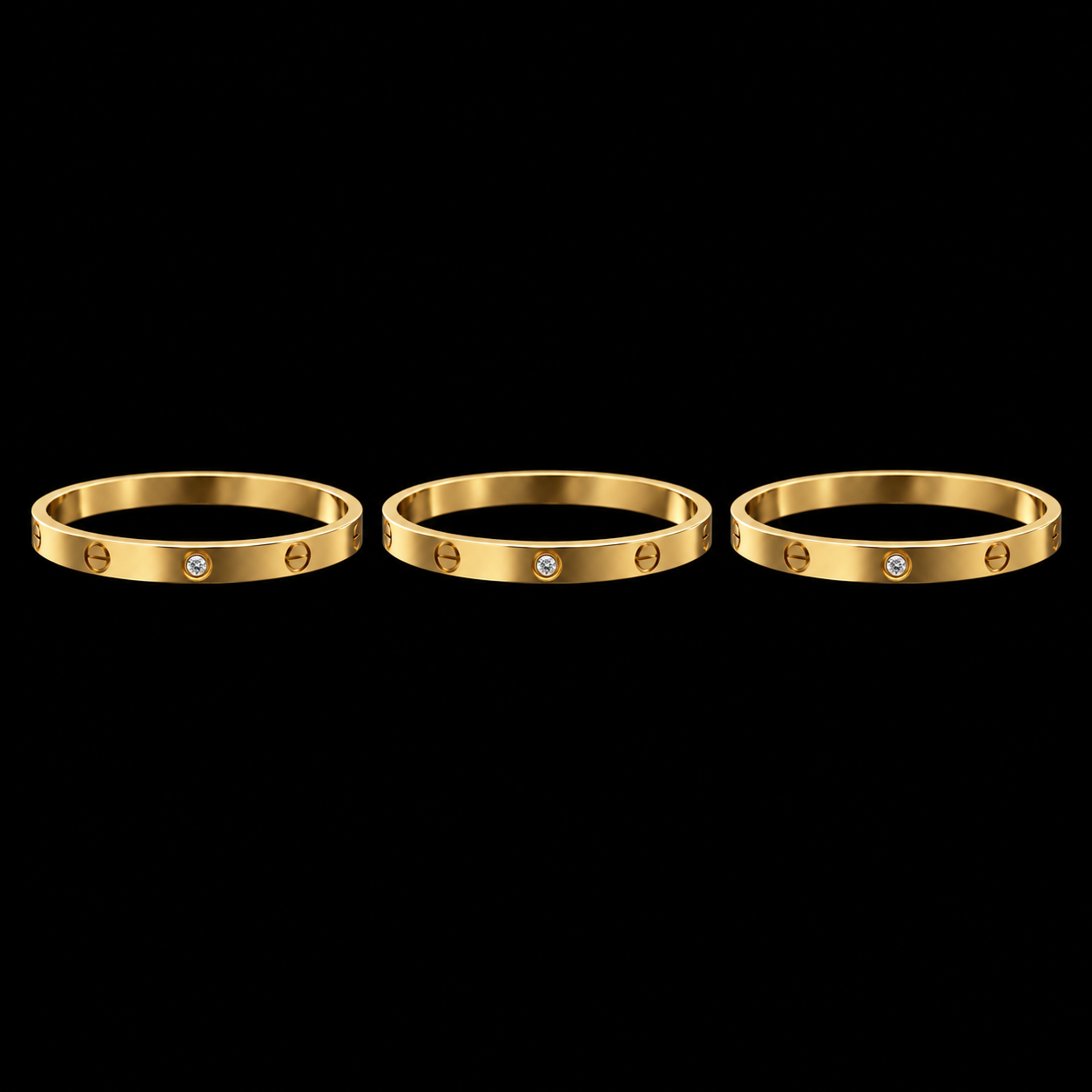 Kit 3 Braceletes Aço Inox Dourado 28