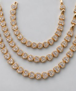 Kit 3 Pulseiras Semijoia Cravejada Dourado 001