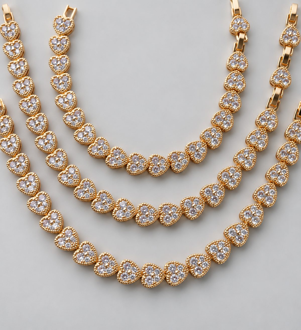 Kit 3 Pulseiras Semijoia Cravejada Dourado 001