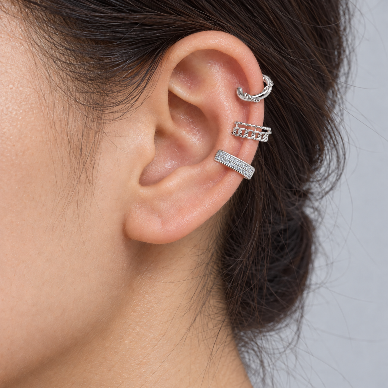 Trio Fake Piercing Bijoux Premium Prata 020