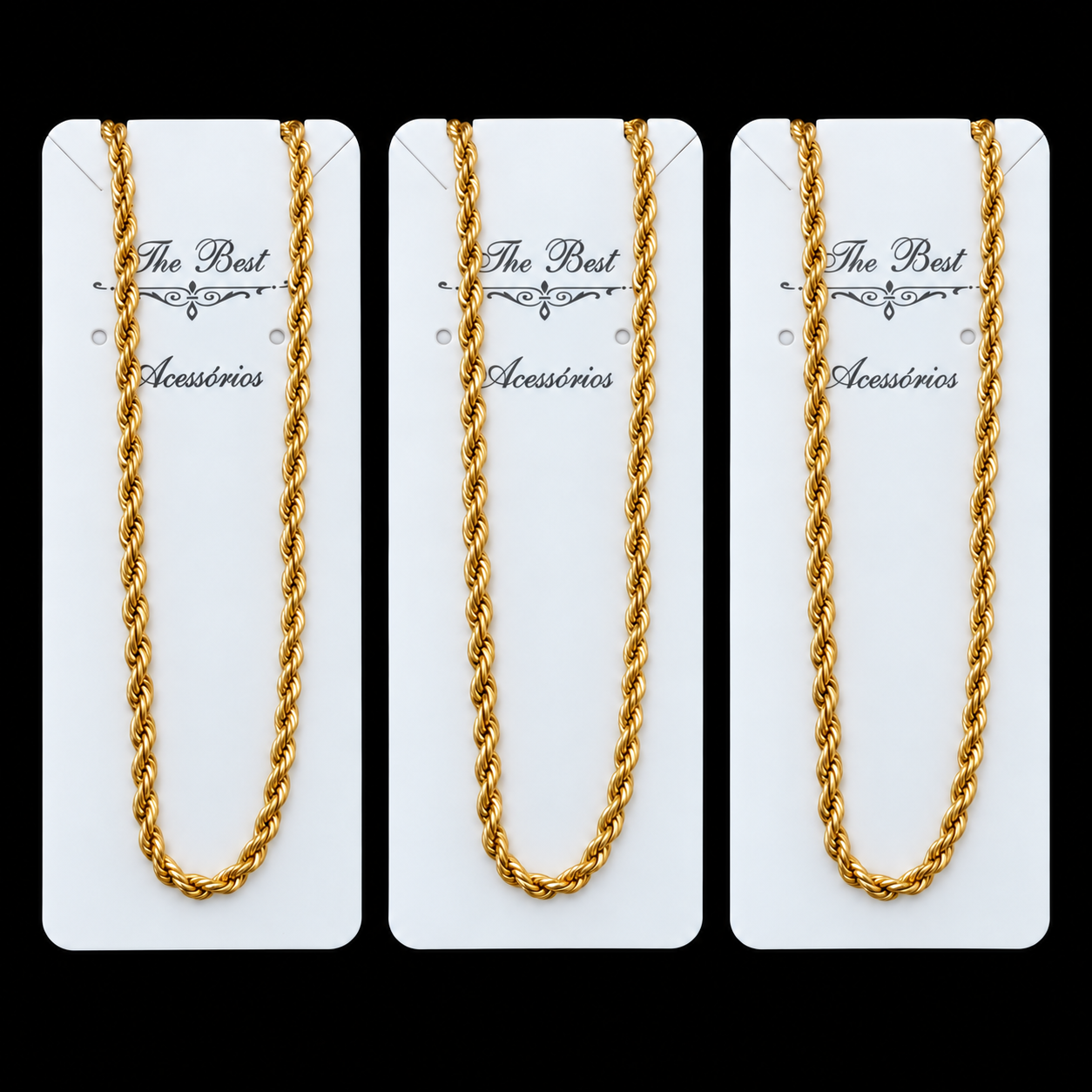 Kit 3 Colares Baiano Folheado Dourado 001