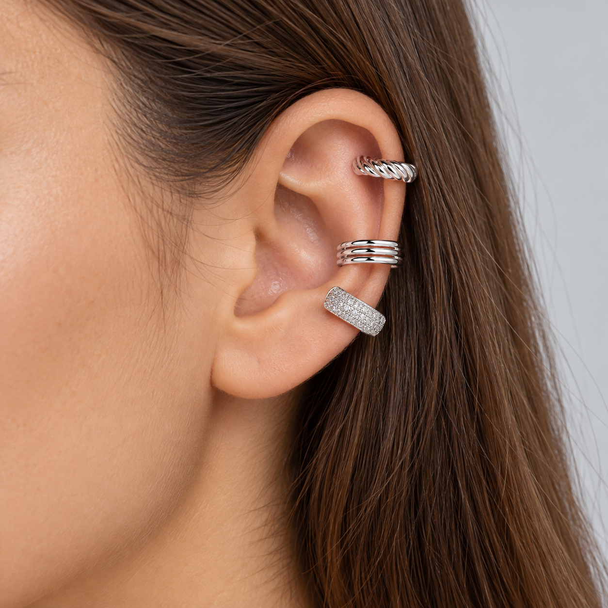 Trio Fake Piercing Bijoux Premium Prata 012