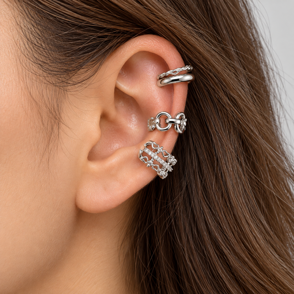 Trio Fake Piercing Bijoux Premium Prata 008