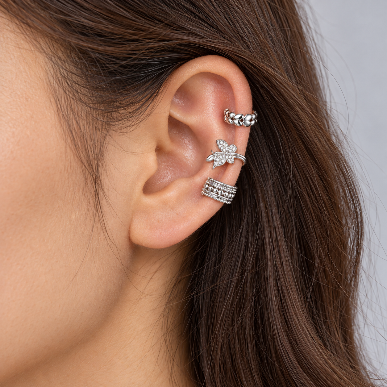 Trio Fake Piercing Bijoux Premium Prata 006