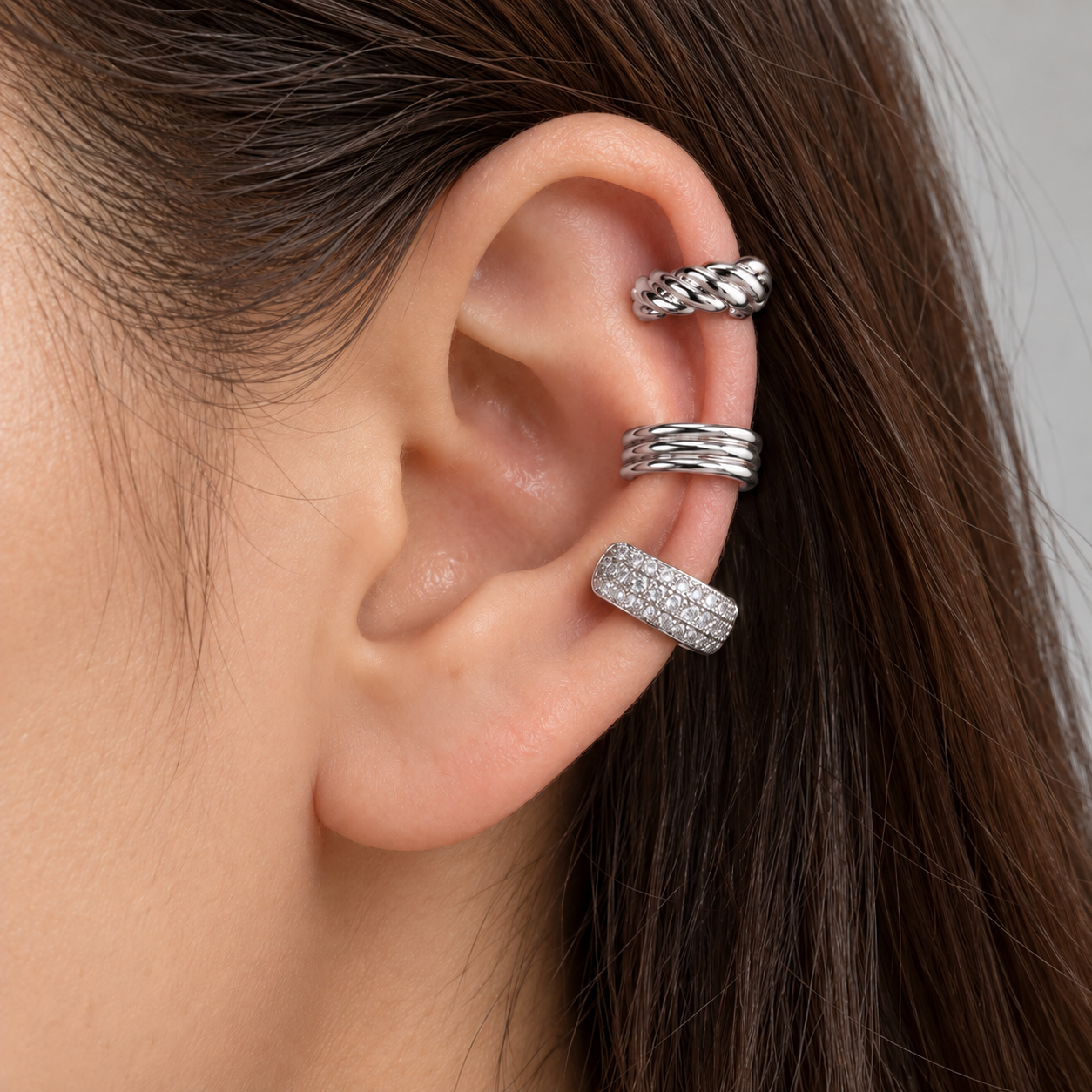 Trio Fake Piercing Bijoux Premium Prata 022