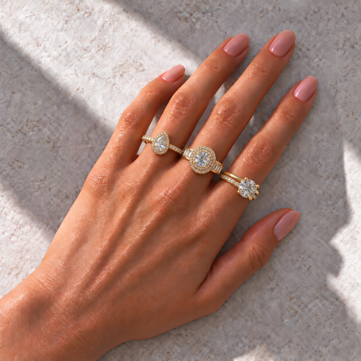 3 Anéis Regulável Bijoux Premium Dourado Coleção 5