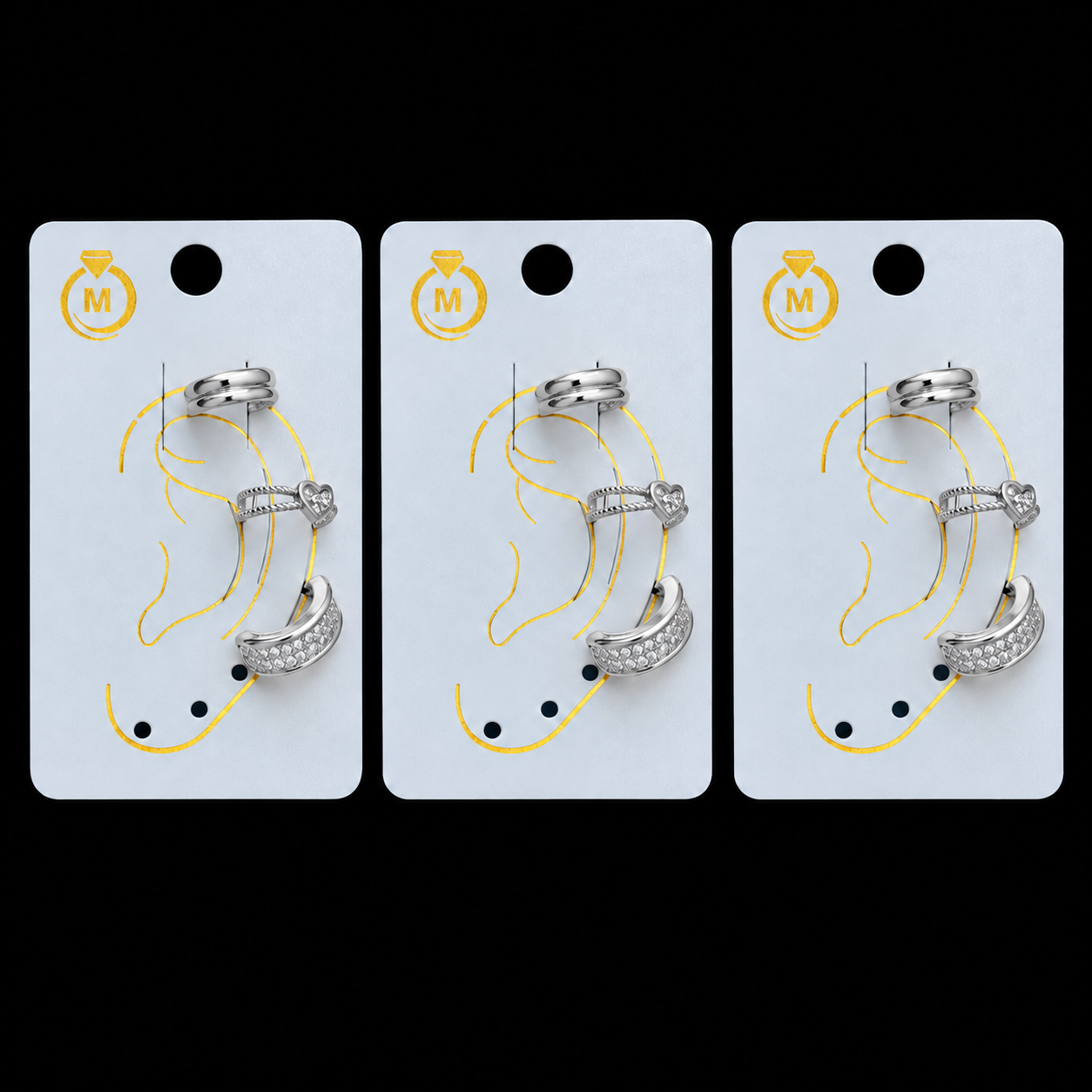 Kit 3 Trios Fake Piercing Bijoux Premium Prata 002