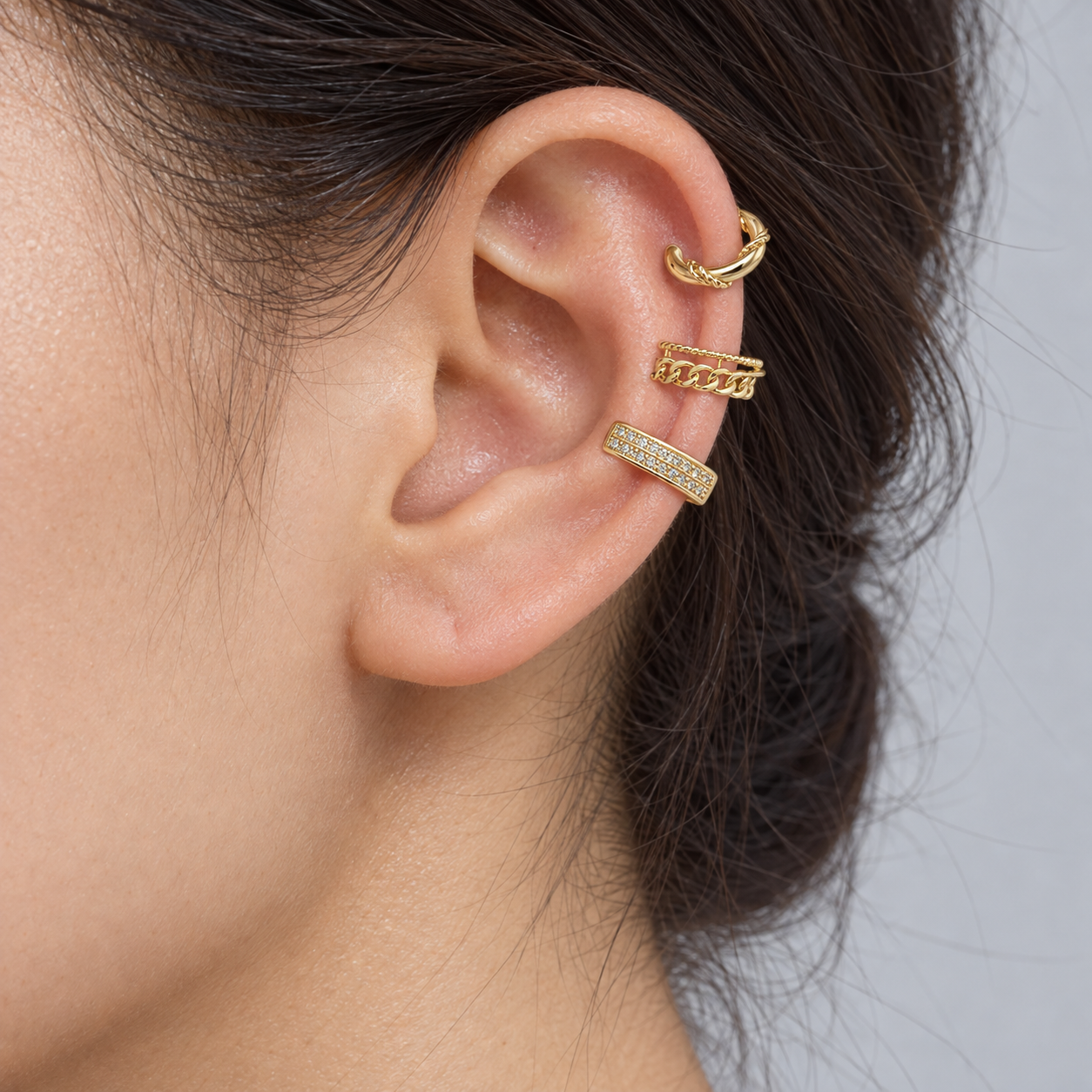 Trio Fake Piercing Bijoux Premium Dourado 019