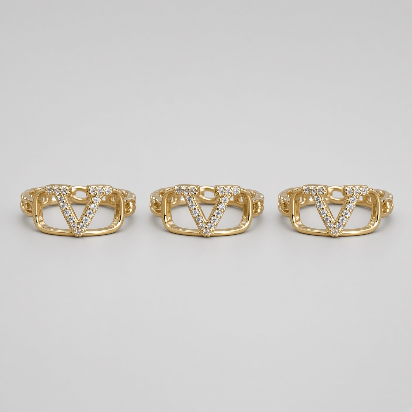 Kit 3 anéis tamanhos sortidos (17-18-19-20) Bijoux Premium Dourado 002