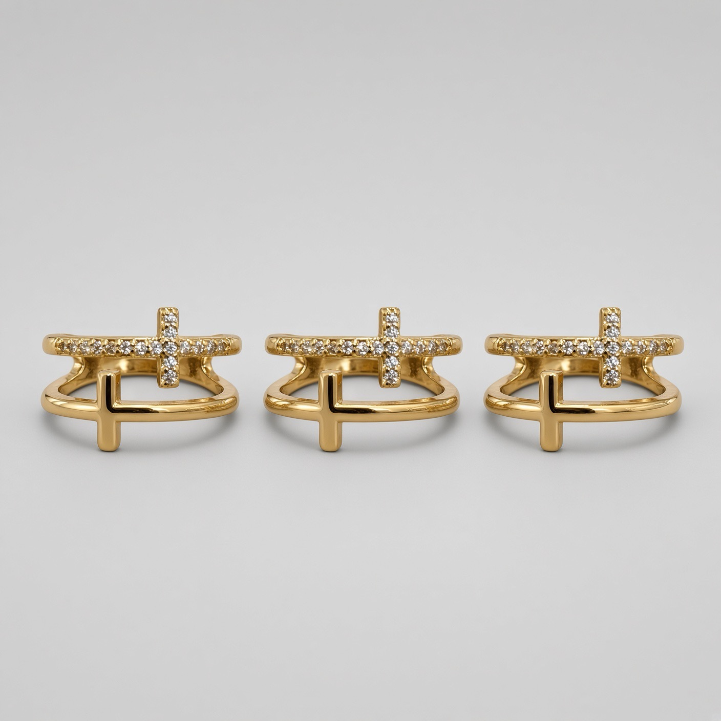 Kit 3 anéis tamanhos sortidos (17-18-19-20) Bijoux Premium Dourado 003